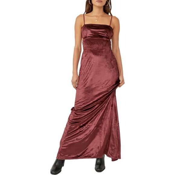 Free People Karlie Sleeveless Velvet Maxi Dress in Wine NWT - Picture 1 of 4